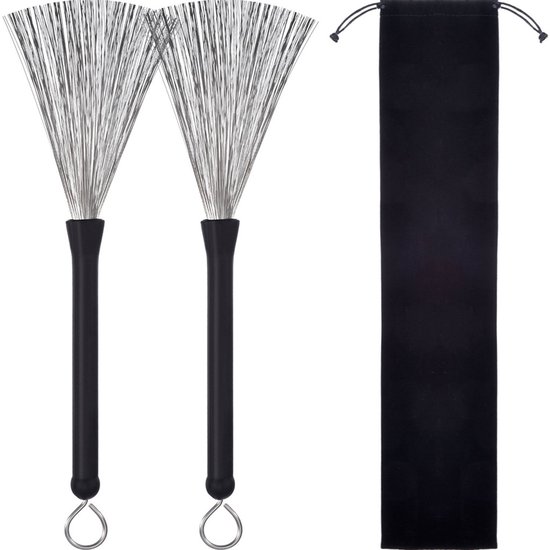 Zweiteilige Stahl-drumbürste Mit Samtbeutel – Schlagzeug – Drumsticks – Drumbürste – Jazz-drumbesen – Drumstickbürste – Drumbesen – Silber