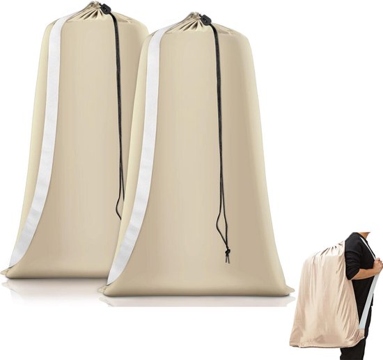 2er-pack Robuste Reise-wäschebeutel Mit Kordelzug Und Tragegriffen, 70 X 100 Cm, Beige
