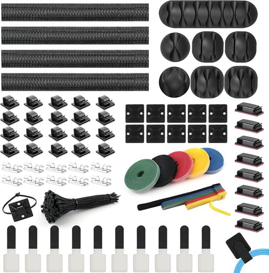 Kabelmanagement-set Mit Kabelrinnen, Selbstklebenden Clips Und Selbstverriegelnden Kabelbindern, Für Fernseher, Computer, Büros Und Haushalte, 188-teilig