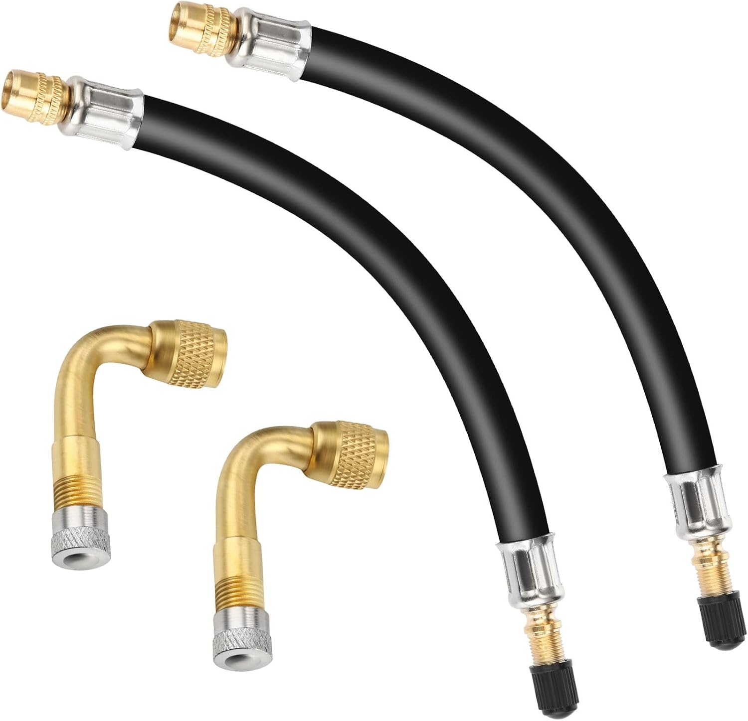 Zwei 21 Cm Lange, Flexible Reifenventil-verlängerungsadapter Und Zwei 90-grad-reifenventil-verlängerungsadapter Eignen Sich Für Die Meisten Wohnmobile, Pkw Und Lkw.