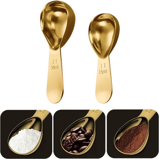 2er-pack Messlöffel Aus Edelstahl Mit Kurzem Griff (goldfarben, 15 Ml & 30 Ml), Ideal Zum Dosieren Von Kaffee Und Tee.
