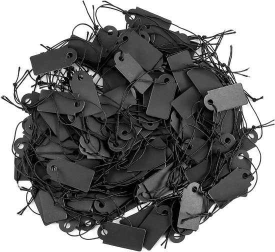 200er-packung Beschreibbare, Schwarze Kraftpapier-etiketten (1,2 X 2,6 Cm) Für Schmuck/preise – Mit Kordel