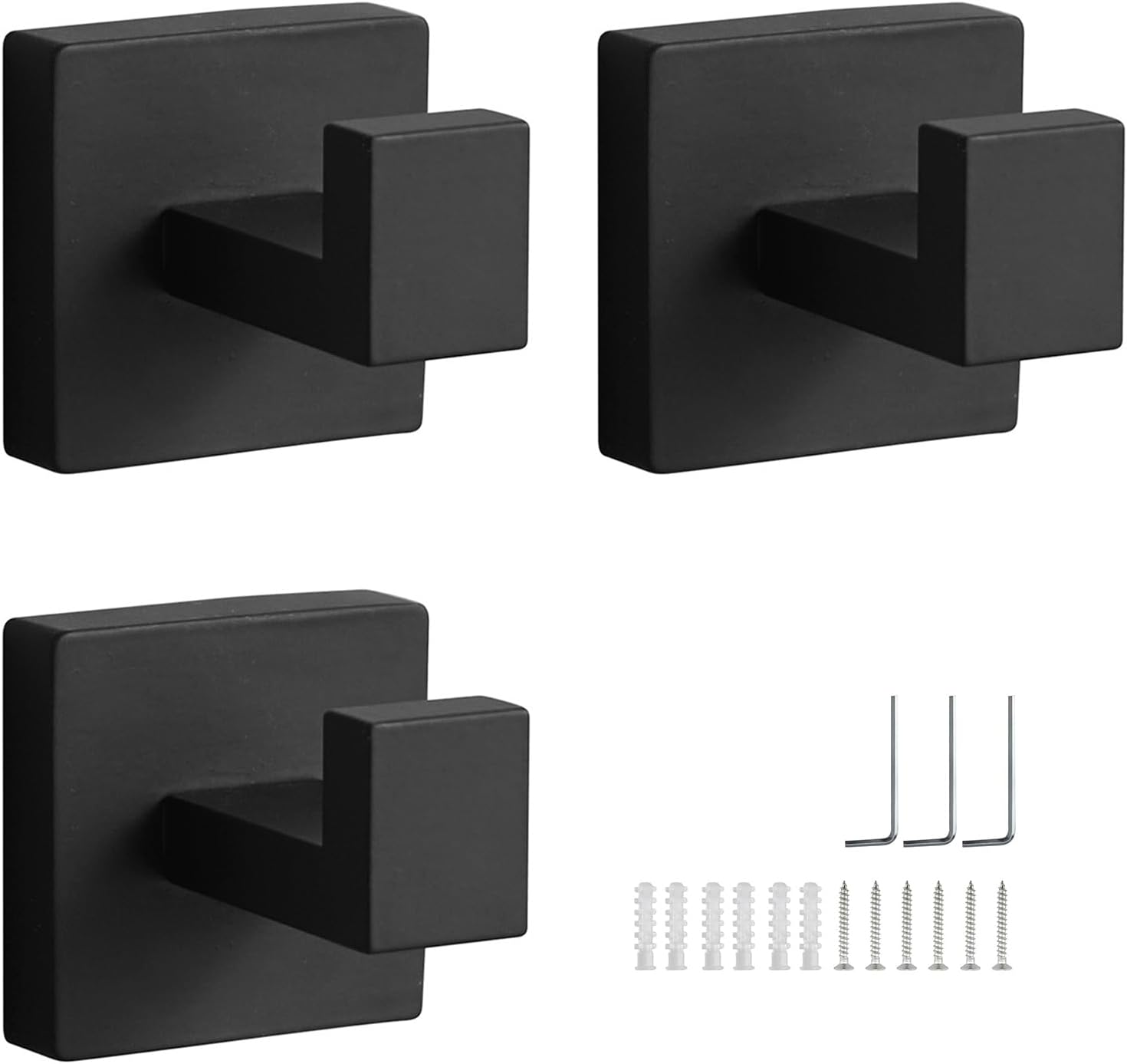 Dreiteiliges Badezimmerhaken-set, Schwarze Edelstahl-badezimmerhaken, Quadratische Wandhandtuchhaken, Geeignet Für Küche Und Schlafzimmer.