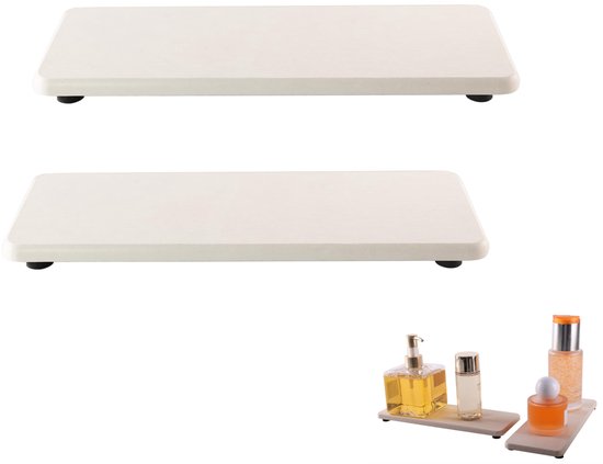 2-teiliges Set: Tablett, Untersetzer, Handdesinfektionsmittelhalter, Saugfähige Kieselgur-ablage, Badezimmertablett, Weiß