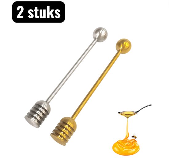 2-teiliges Honig-/tee-rührlöffel-set Aus Edelstahl 304, Langer Griff, Silber/gold