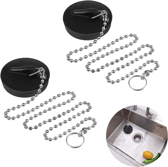 Abflussstopfen, Badewannenstopfen, Durchmesser 43 Mm, Mit Kette (chrom), 40 Cm, 2 Stück, Universell, Gummi, Abflussstopfen, Spülbeckenstopfen, Küchenspülenstopfen
