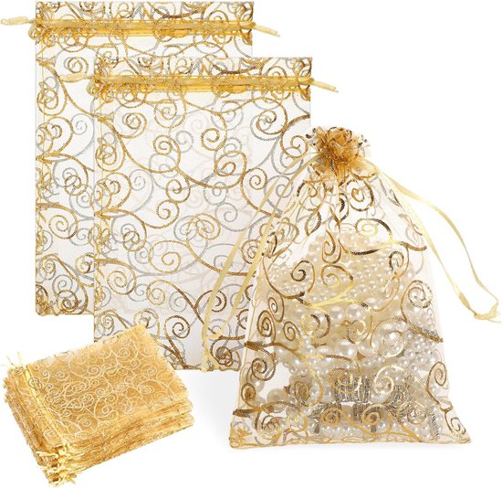 Goldene Tüllbeutel Mit Kordelzug, 100 Stück - 13 X 18 Cm Kleine Geschenktüten, Geeignet Für Süßigkeiten Und Schmuck.