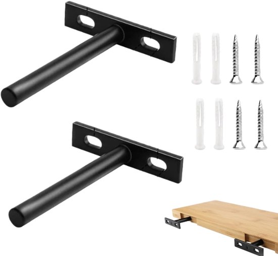 2 Stück, Verdeckte Regalhalterung, Wandregal, Schwarz, 7,6 Cm, Schwarze Schwebende Regalhalterung, Verdeckte Regalhalterung Für Holzregale