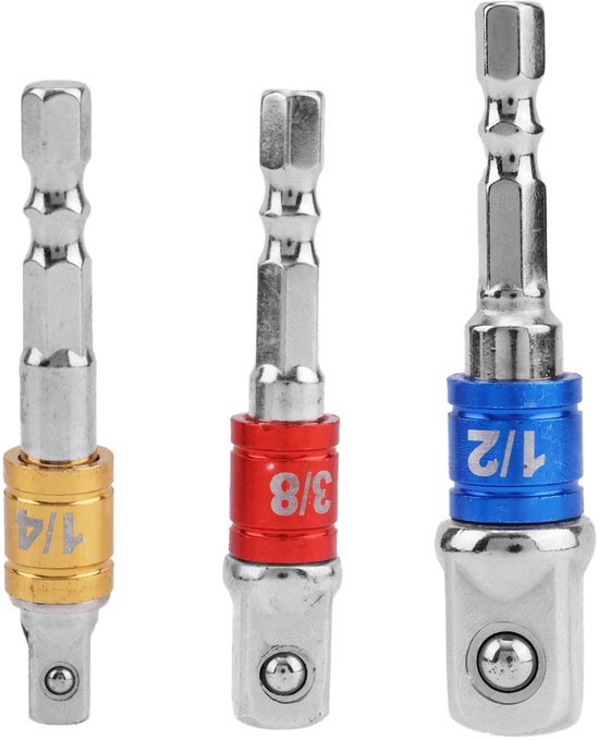 3-teiliges Schlagschrauber-adapterset, 1/4", 3/8", 1/2" Schlagschrauber-steckschlüsseladapter, Sechskant-bohreradapter, Akku-bohrmaschinen, Elektrische Bohrmaschinen