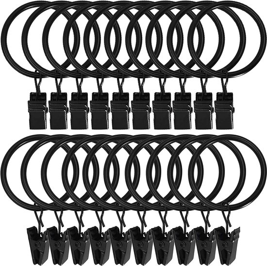 30 Schwarze Duschvorhangringe Mit Metallclips, Robust, Rostfrei, Für Gardinenstangen, 3 X 32 Mm, Edelstahl