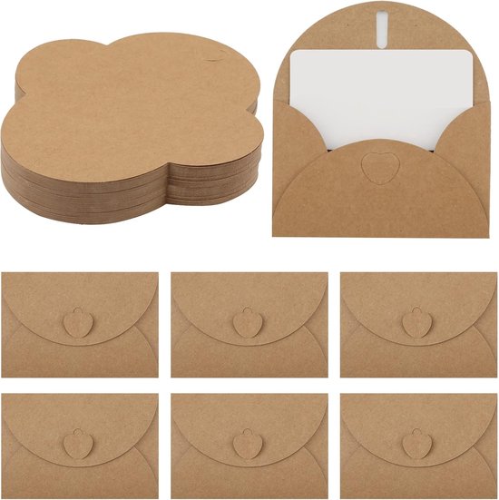 50 Mini-umschläge Aus Braunem Kraftpapier (10,5 X 7 Cm) Mit Herzverschluss