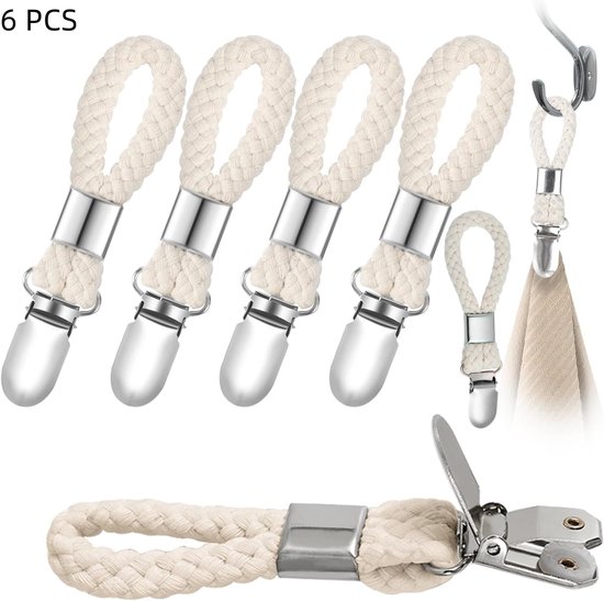 6er-pack Handtuchaufhänger Mit Geflochtenen Baumwollschlaufen Für Küche Und Bad (beige, 11,5 X 2,3 Cm)