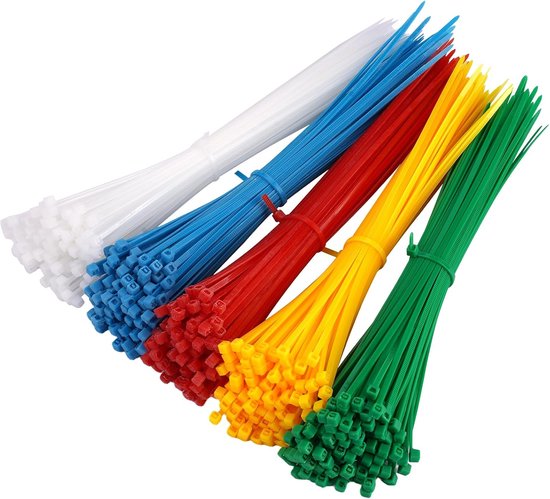500 Stück Farbige, Verstellbare, Uv-beständige Kabelbinder Aus Nylon, 3 X 200 Mm, 5 Farben
