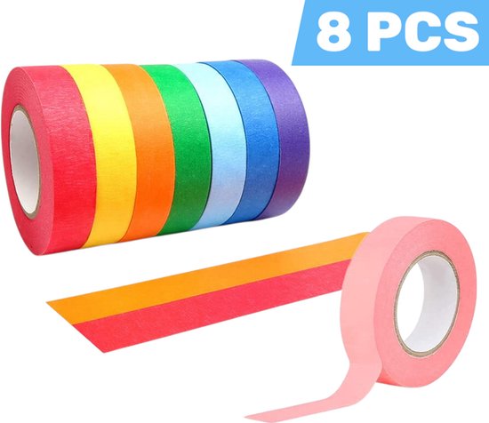 Stücke – Kreppband In Verschiedenen Farben (rot, Orange, Gelb, Dunkelgrün, Hellblau, Dunkelblau, Rosa, Lila) – 15 Mm X 13 M – Handgerissen, Spurenfrei