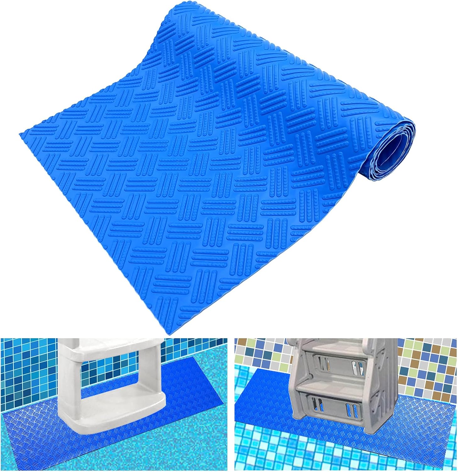 Große Poolleitermatte 40x90cm, Rutschfeste Stufenschutzmatte, Ausführung 2 Für Aufstellpools