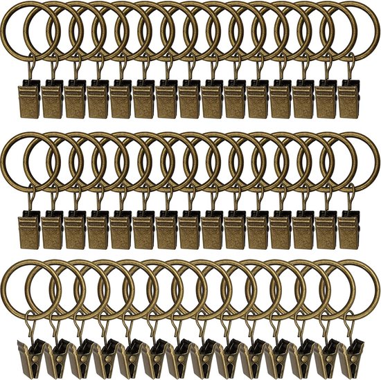 45-teiliges Set Duschvorhangringe Aus Bronzefarbenem Metall Mit Clips – 3,8 Cm Durchmesser
