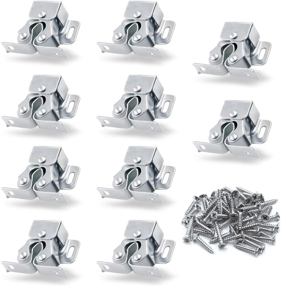 10 Sets Doppelter Rolltürriegel Mit Speerförmigen Bolzen, Geeignet Für Schrank- Und Kleiderschranktüren, Silberfarben.