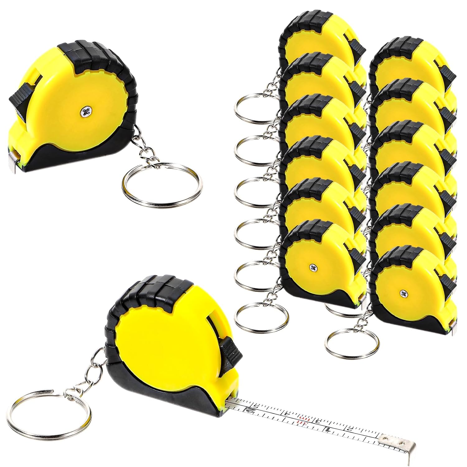 12 Maßband-schlüsselanhänger, 1,5-zoll-mini-maßband Mit Sicherem Schiebeverschluss, Maßband-taschenfüller, Preis 1 M/3 Ft Schwarz + Gelb