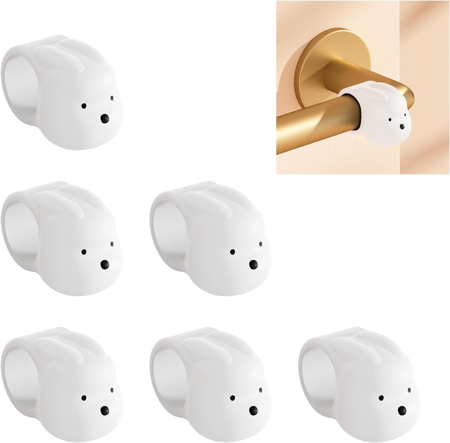 Hasenmotiv, 6 Dekorative Türgriffe/türstopper (weiß)