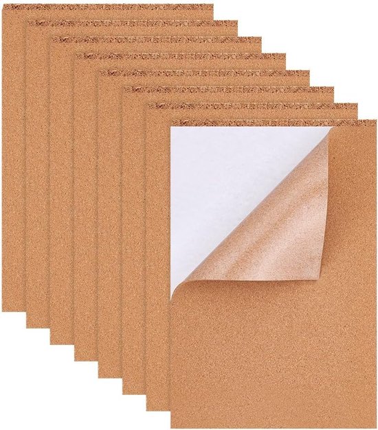 Packung Mit 8 Selbstklebenden Korkplatten Im A4-format (2 Mm Dick) Mit Rechteckiger Isolierung Und Korkrückseite Für Untersetzer, Wanddekorationen Und Bastelarbeiten.