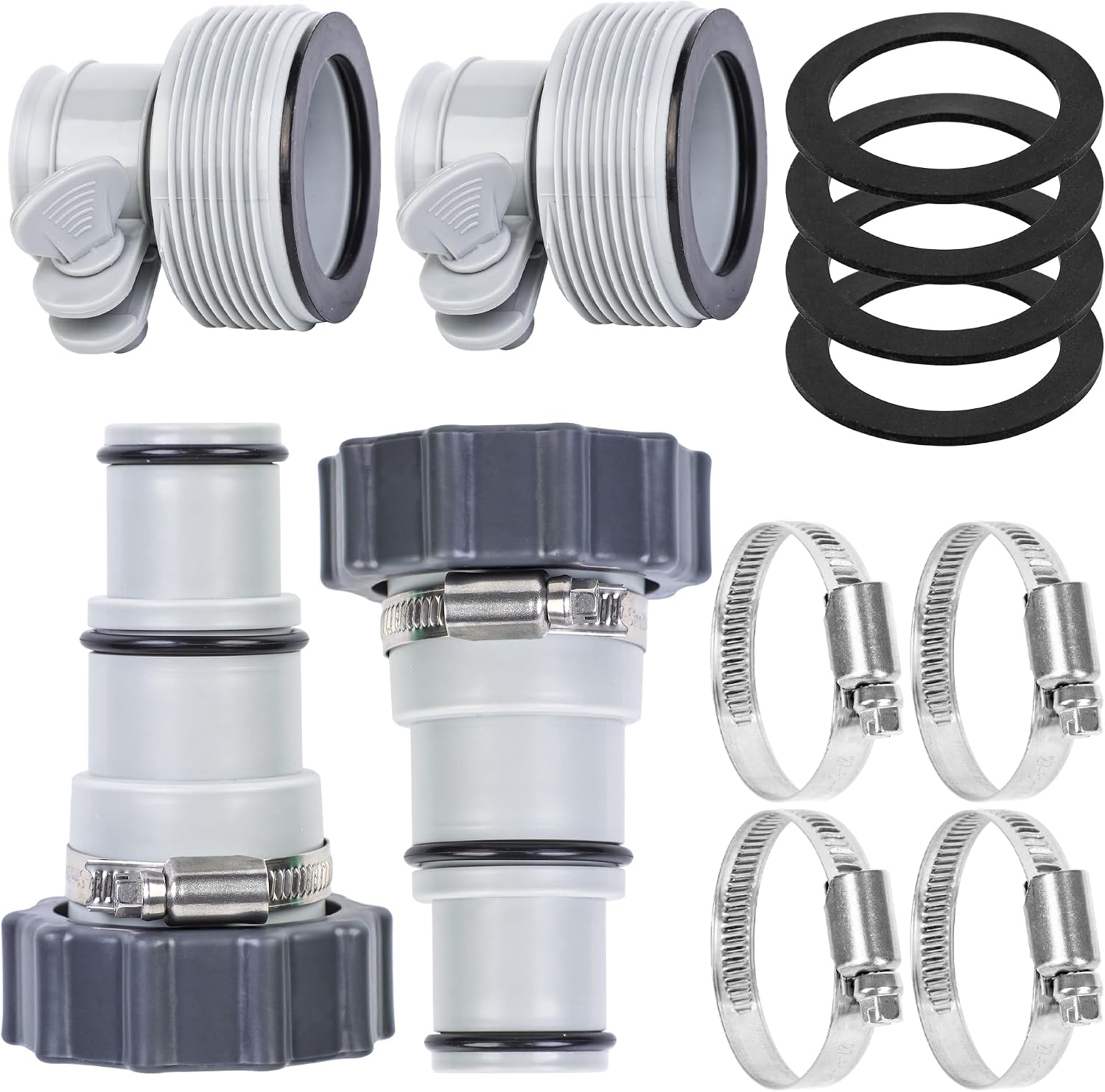 4-teiliger Poolschlauchadapter Mit Klemme Und Ring – 2-facher Konvertierungsanschluss – 1,5" Auf 1,25" – Ersatzteil – 1,5" – 4-teilig