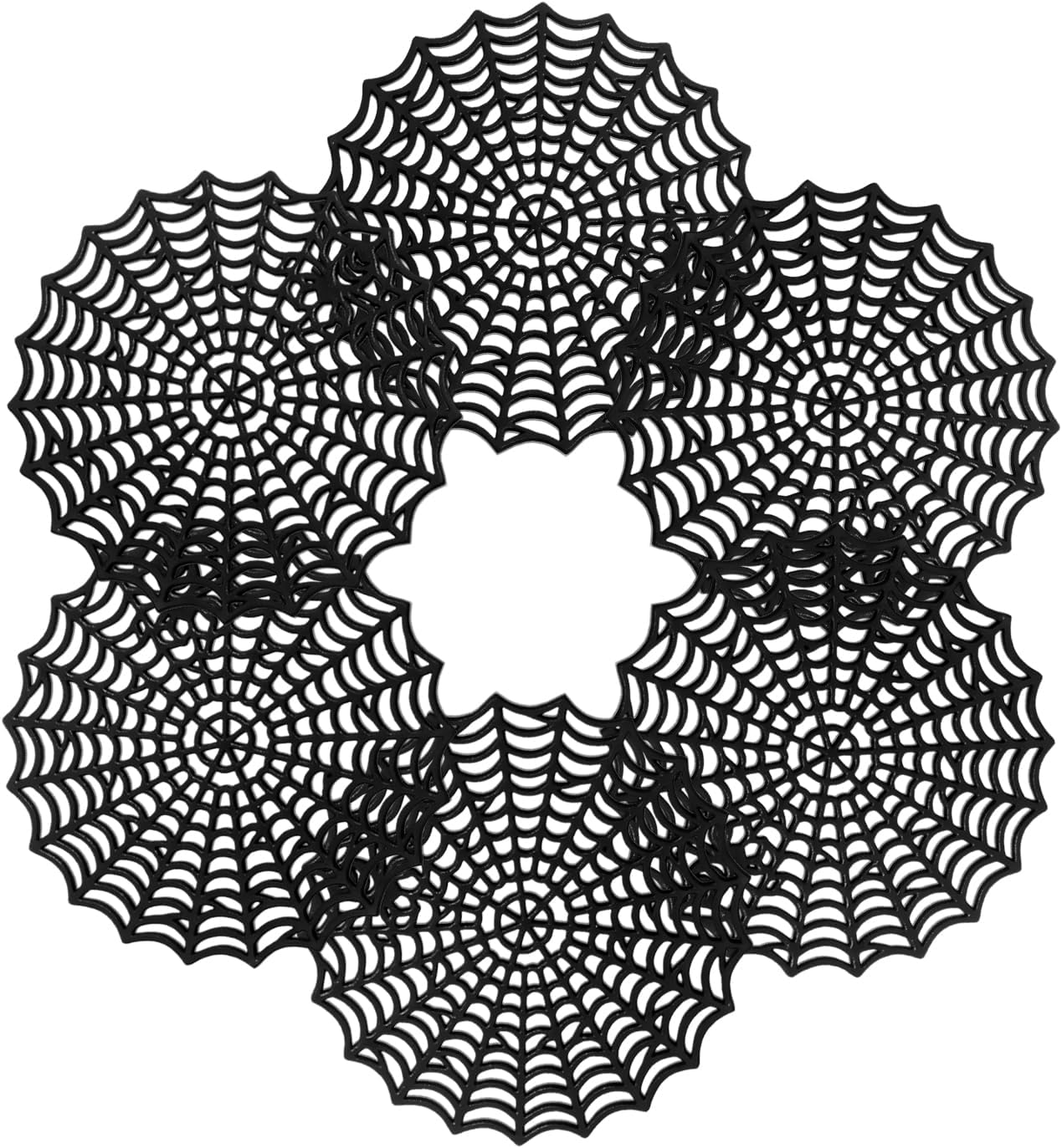 Set Mit 6 Hohlen Pvc-untersetzern, Tassenmatten, Tischdekorationen (schwarzes Spinnennetz)