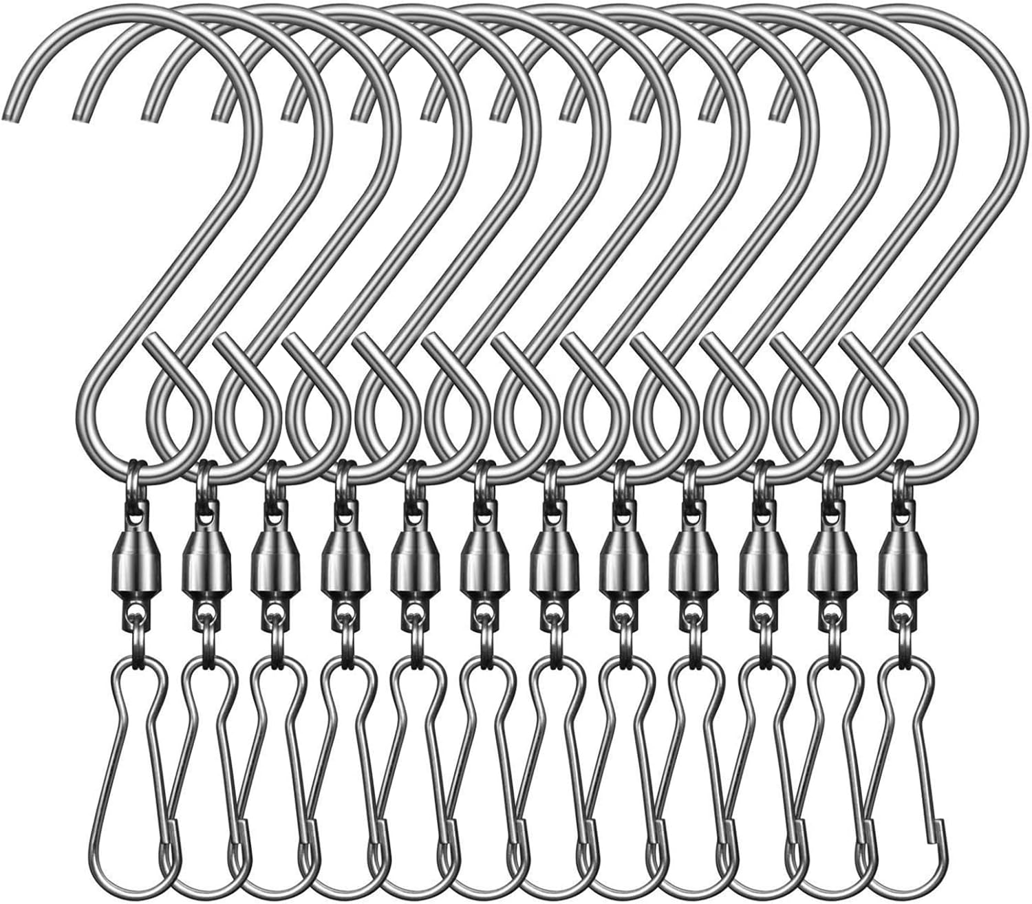 12er-packung 360° Drehbare Edelstahl-drehhakenclips - Zum Aufhängen Von Windmühlen, Windspielen Und Vogelfutterhäusern (silber)