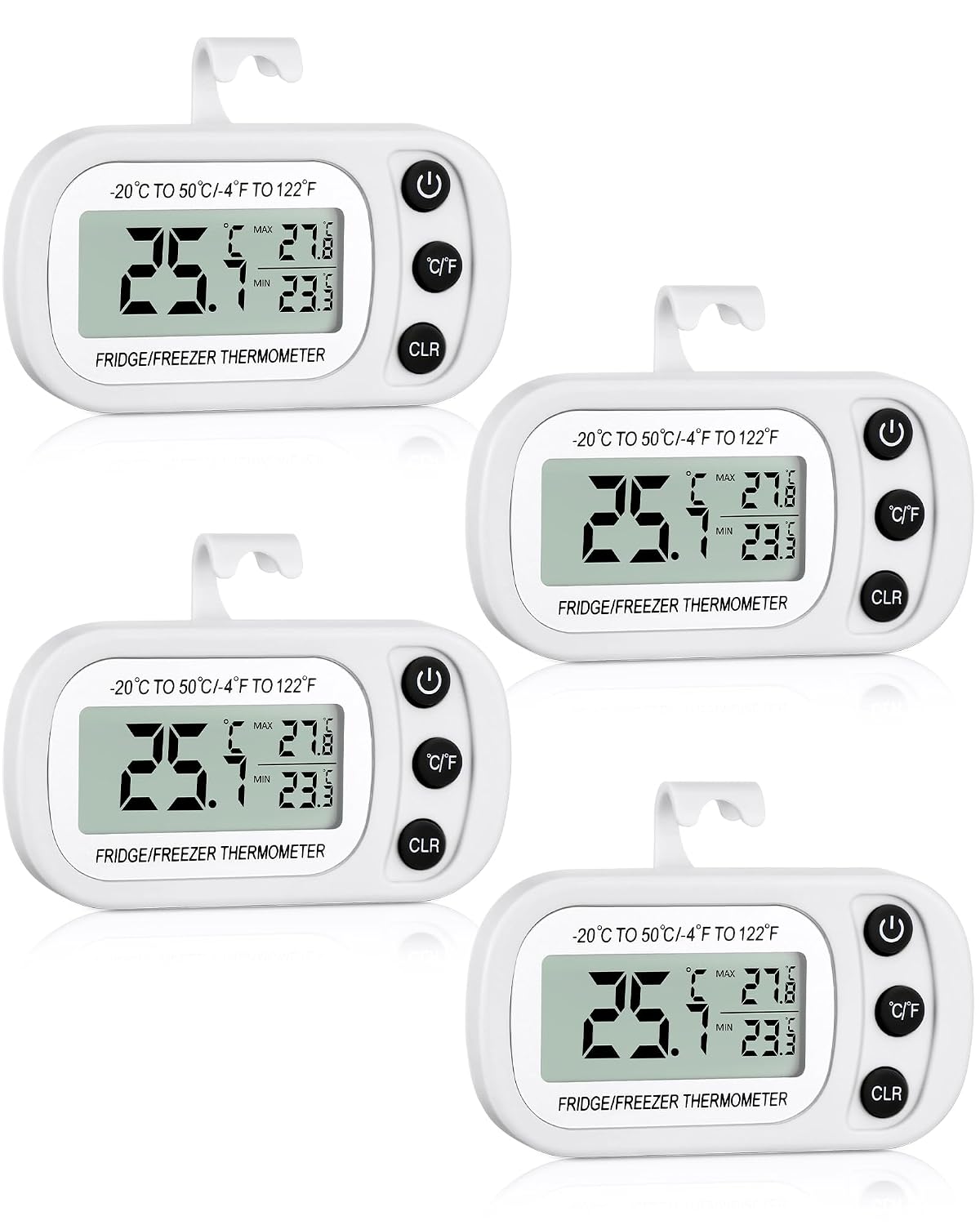 4er-pack Wasserdichte Digitale Kühlschrank- Und Gefrierschrankthermometer Mit Magnet (weiß)