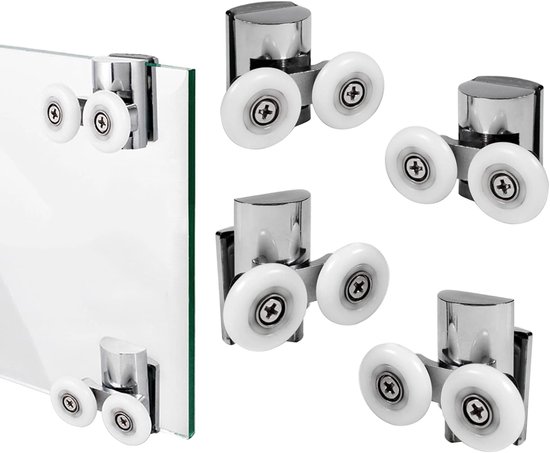 Duschkabinenrollen - 23 Mm Rollen - Schiebetür Für Duschen - Geeignet Für Badezimmertüren Aus Glas (23 Mm / 2 Obere Rollen + 2 Untere Rollen)