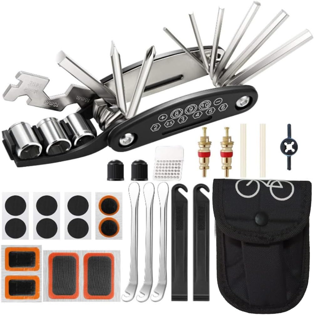 Tragbares Fahrradreparaturset, 16-in-1-multitool Mit Reifenheber Und Sechskantschlüssel, Geeignet Für Die Wartung Von Rennrädern Und Mountainbikes, 27-teilig.