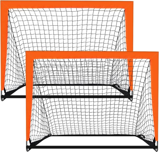 Set Mit 2 Tragbaren Kinderfußballtoren, 120 Cm X 90 Cm, Für Garten, Innen- Und Außenbereich, Faltbar, Orange