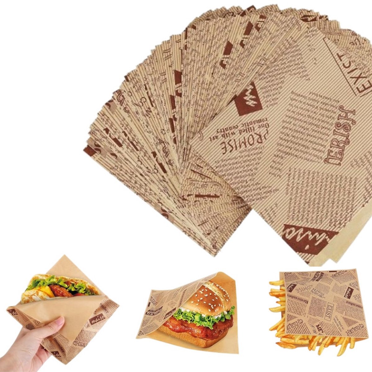 100 Blatt – Lebensmittelverpackungspapier – Sandwichpapier, Hamburgerpapier – Fettdichtes Papier, Quadratisch – Braun – Geeignet Für Hamburger, Brötchen, Hähnchenbrustfilets Usw.