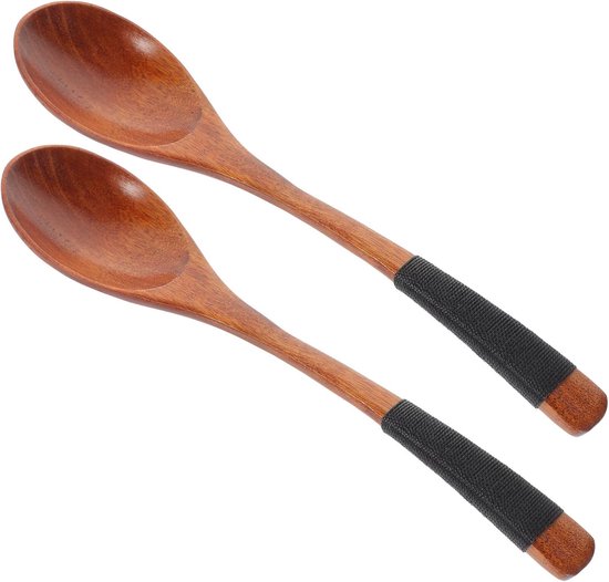 2-teiliges Holzbesteck-set: Ramen-löffel (nanmu), Wiederverwendbar, Mit Schwarzem Draht, Für Mittagessen, Camping, Reisen, Zuhause Und Büro – Braun – 22,5 Cm (8,86 Zoll)