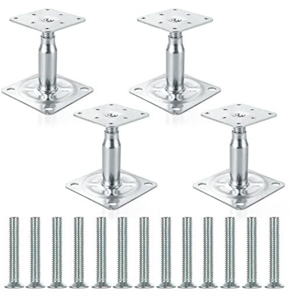 Verstellbare Dachstützbasis – 4er-pack – 100–150 Mm – Verzinkt – Hochleistungs-dachstütze – Silber