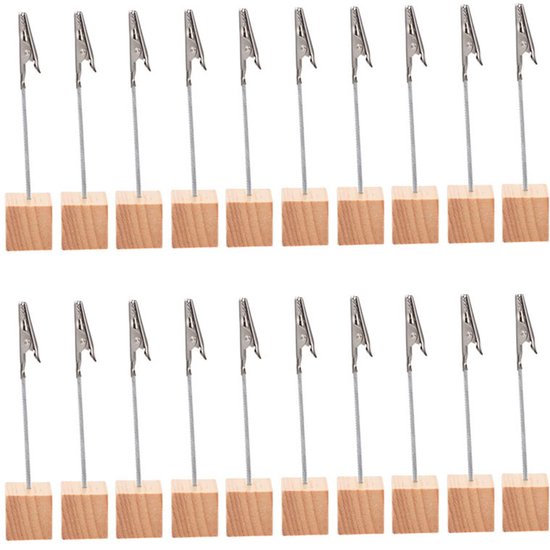 20-teiliger Memo-clip-halter Aus Holz – Memo-fotoclips Mit Holzsockel – Leichter Holzwürfelsockel – Mit Metall-krokodilklemme – Zur Nummerierten Anzeige