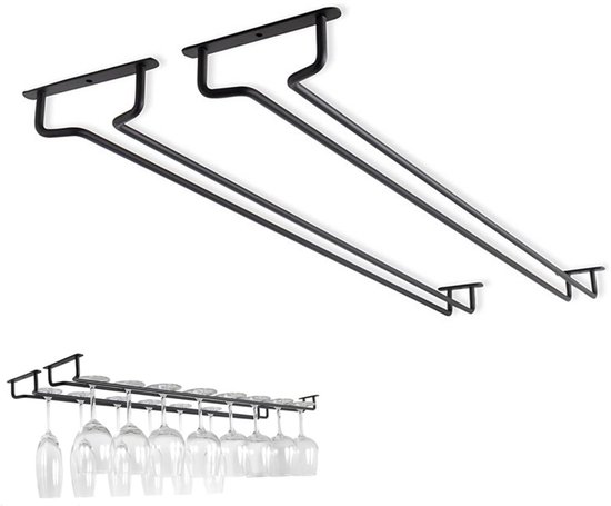 2-teiliges Weinglasregal-set – Hängend/wandmontiert – 40 Cm – Metall – Für 10 Gläser – Für Bars/küchen – Schwarz