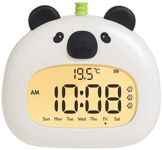 Panda 3-in-1 Kinder-digitalwecker & Dimmbares Nachtlicht, Usb-c-wiederaufladbarer Schlaftrainer Für Jungen & Mädchen