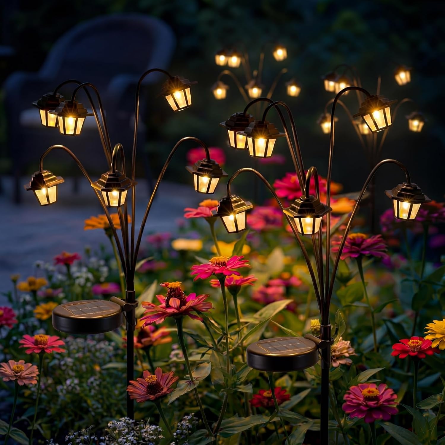4-teiliges Solar-wegeleuchten-set (sechseckig) – 6 Leuchtenköpfe – 8 Farbmodi – Wasserdicht – Oszillierendes Design – Für Garten, Rasen, Terrasse Und Landschaftsgestaltung
