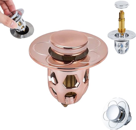 Verchromter, Komplett Aus Kupfer Gefertigter Pop-up-ablaufstopfen Mit Haarfilter Für Waschbecken, 34–40 Mm