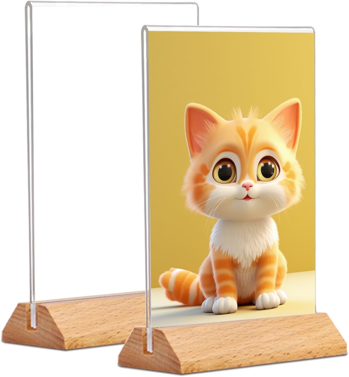 2er-pack Acryl-tischaufsteller Im A4-format, Doppelseitige T-förmige Menü-displayständer Mit Holzsockel