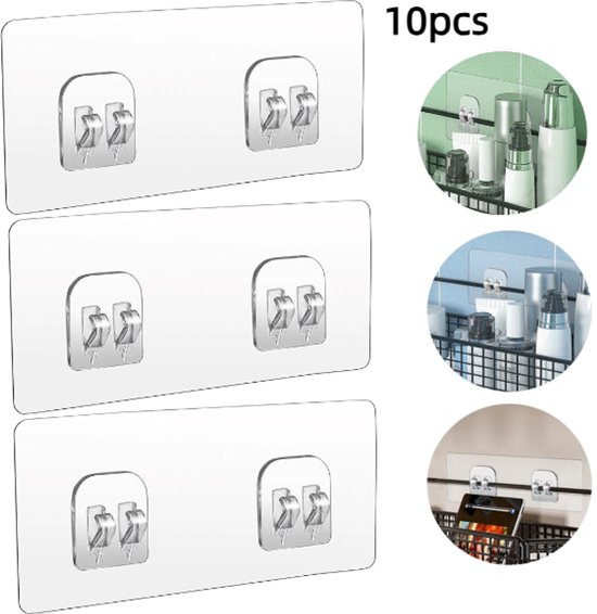 10er-packung – Bohrfreies Klebeband – Doppelklauenschnallen – Mattierte, Transparente Schnallen – Sicherheitsclips – Haken – 6 X 14 Cm – Transparent