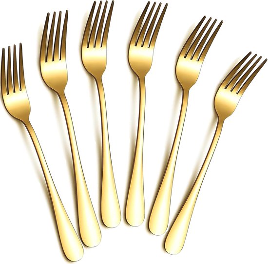 Gabelset – 20 Cm – 6-teiliges Set – Goldene Essgabeln, Tischgabeln, Besteckgabeln – Spülmaschinenfest – Geeignet Für Zuhause, Küche Oder Esszimmer