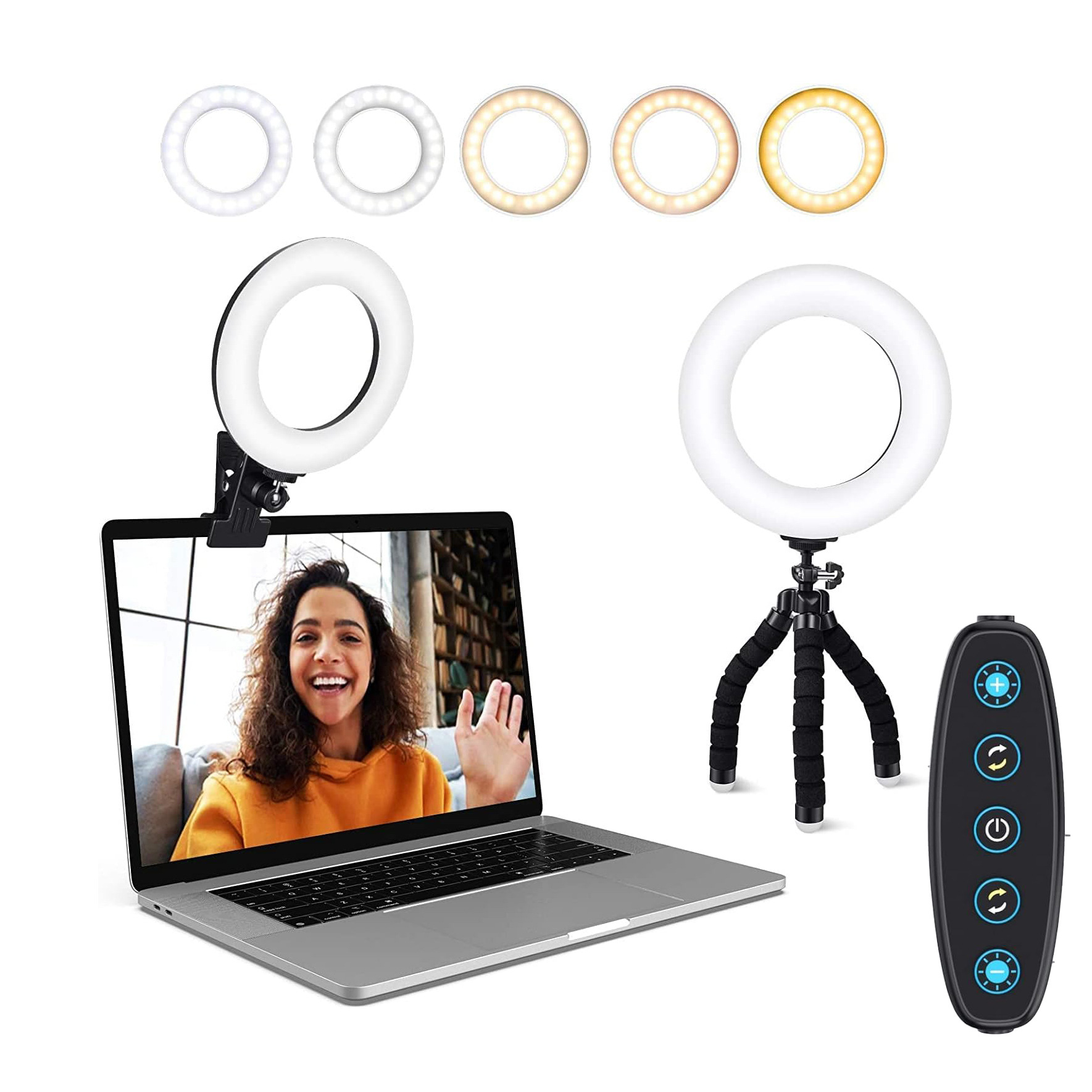 Runde Aufhellleuchte, 4,5 Zoll, 5-farbig Dimmbar, Geeignet Für Videokonferenzen Und Livestreaming Vom Desktop-computer, Mit Stabilem Clip.