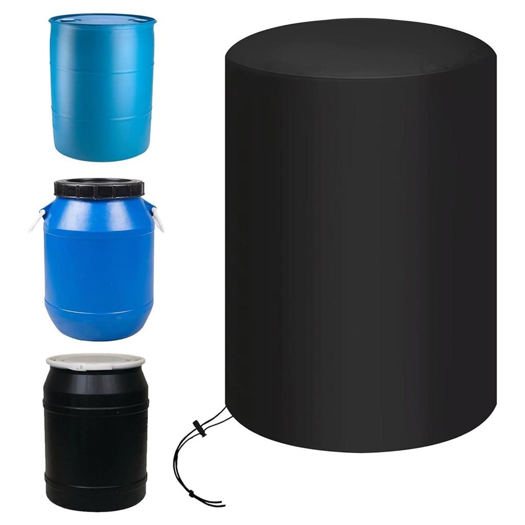Wasserdichte Schutzhülle Für 210-liter-regeneimer (40-55 Gallonen), Mit Kordelzug, Aus 210d Oxford-gewebe, Staub- Und Regendicht, Schwarz.