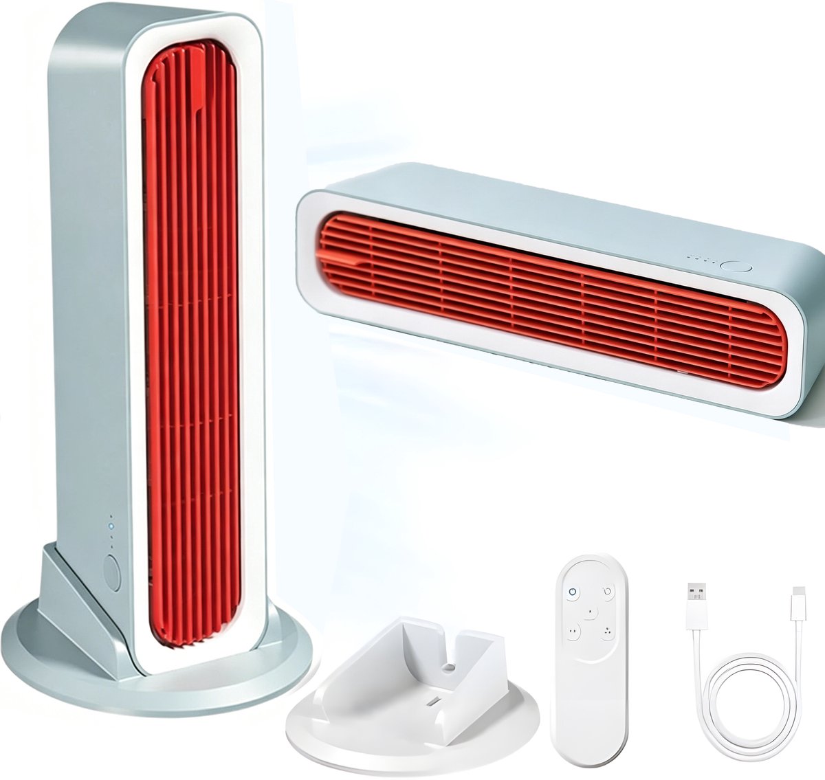 Leiser, Tragbarer Usb-turmventilator – Für Schreibtisch, Schlafzimmer Und Camping – Rotorblattloser Turmventilator – 4000 Mah – 3 Geschwindigkeitsstufen – Mit Abnehmbarem Standfuß