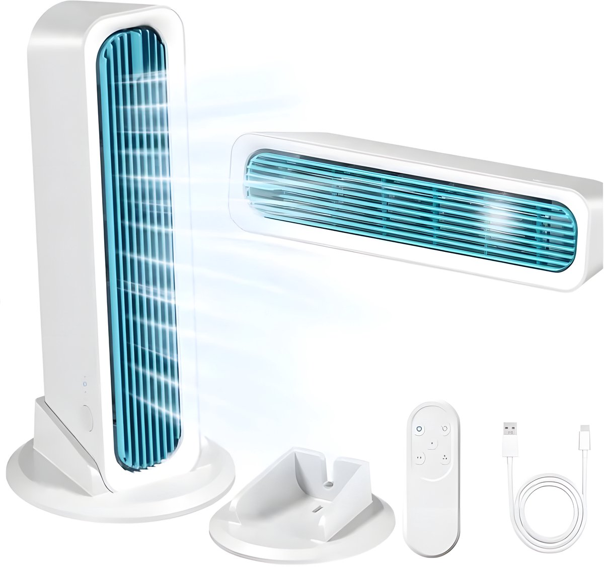 Für Schreibtisch, Schlafzimmer Und Camping – Turmventilator Ohne Rotorblätter – Usb-turmventilator – 4000 Mah – 3 Geschwindigkeitsstufen – Leiser Standventilator – Mit Abnehmbarem Standfuß