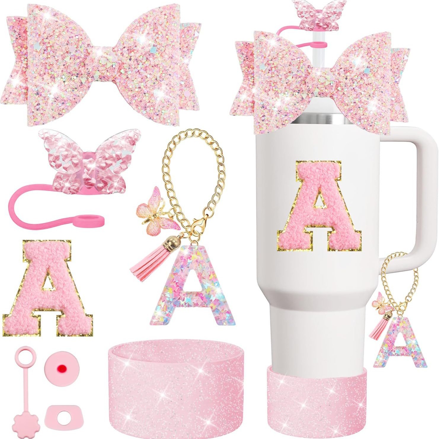 Zubehör Für Isolierbecher – 8-teiliges Set – Diy-trinkbecherzubehör – 1,2-liter- Und 900-ml-isolierbecher Mit Henkeln – Rosa