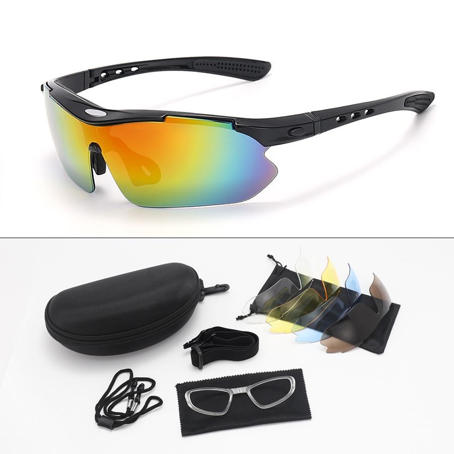 Radbrille, Wind- Und Staubdicht, Für Damen Und Herren Geeignet, Glänzend Schwarzer Rahmen, Polycarbonat-ausführung, 5 Paar Gläser