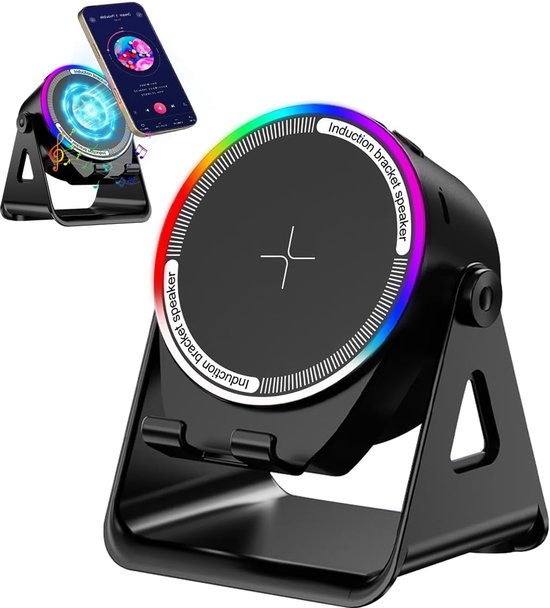 Bluetooth-lautsprecher Mit 4-in-1-funktion, Kabellosem Sensor, Rgb-lichtständer, Handyhalterung, 360° Verstellbar, Für Iphone, Android, Ipad Und Samsung, Schwarz