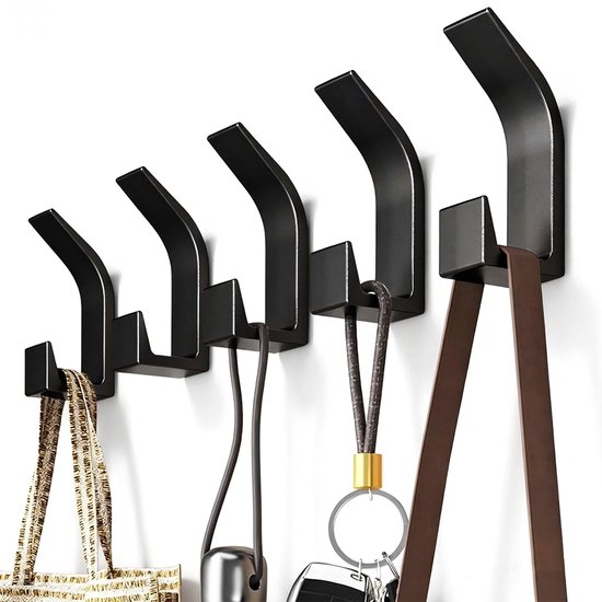 5 Stück Kunststoff-wandhaken – 2,8 X 2 X 7,6 Cm – Selbstklebend, Kein Bohren Erforderlich – Hohe Und Niedrige Haken Hinter Der Eingangstür – Für Mäntel, Schals, Handtaschen